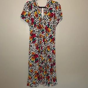 Betsy Johnson white leopard and floral fit and flare dress